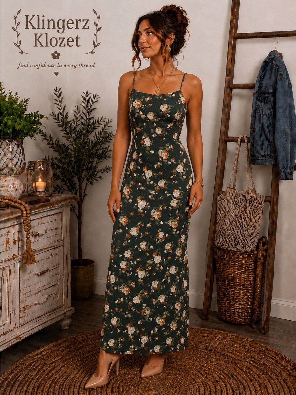 Floral Green Boho Maxi Dress